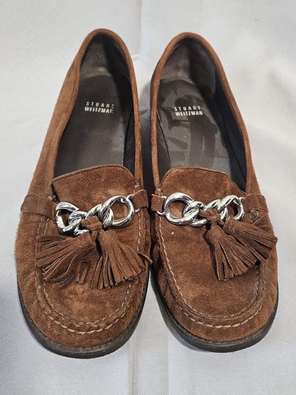 Stewart Weitzman Dark Academia Preppy Chocolate Brown Suede Tassel Loafer Sz 9.5